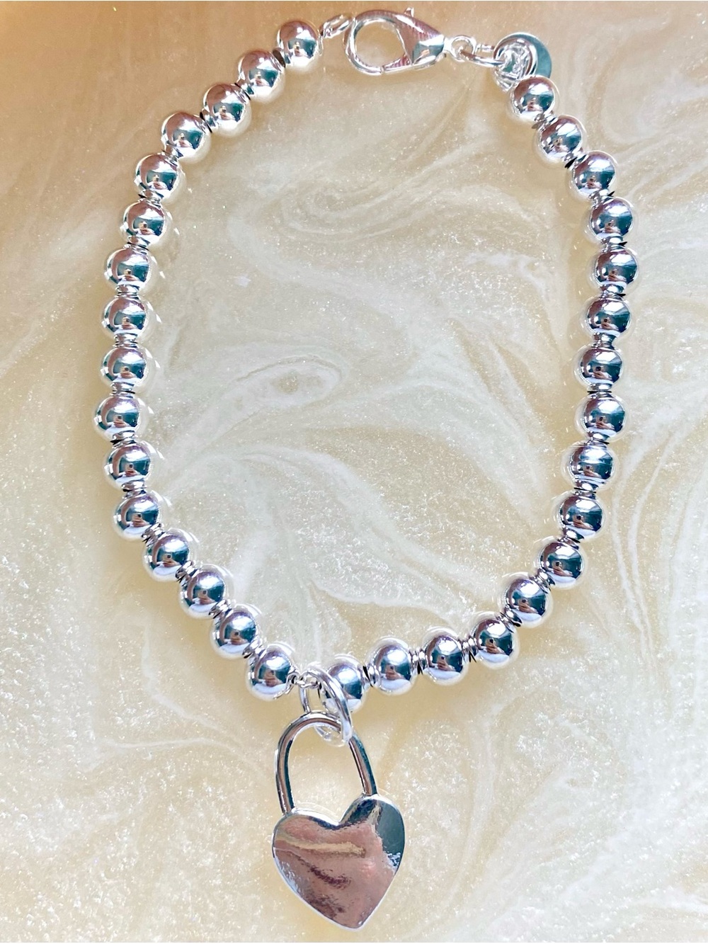 Silver Heart Padlock Beaded Bracelet